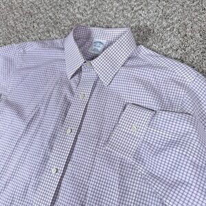 Brooks Brothers Shirt Mens 16.5 34 Purple Check Slim Fit Non Iron Professional‎